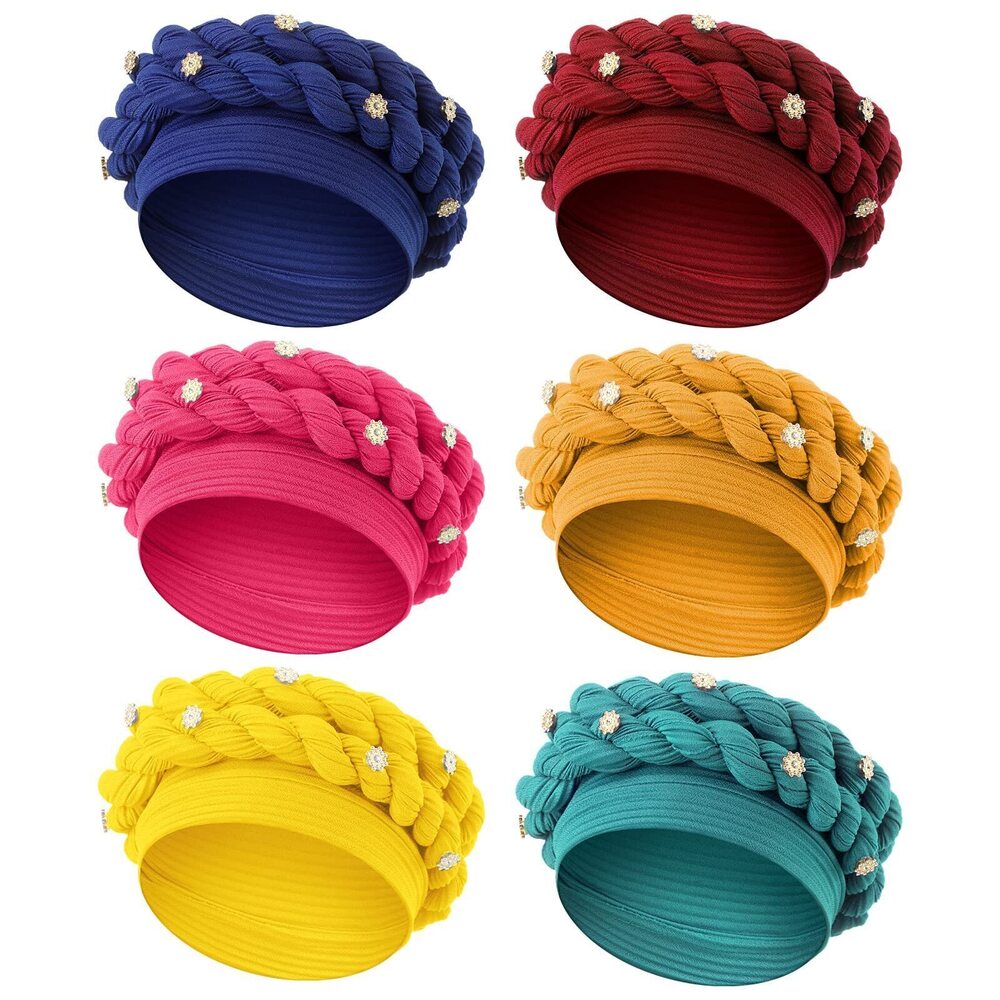 2882 6 Pcs African Beaded Turbans for Black Girl Soft Head Wrap African